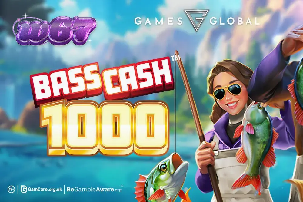 Tampilan antarmuka permainan slot Bass Cash 1000 dengan elemen bertema memancing.